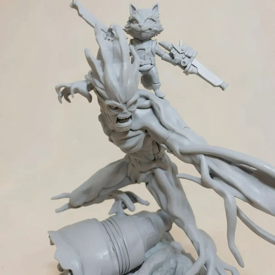 Unpainted 3D Figure Rocket Vs Groot V2 Painting Diy Gift Colors 20 Cm 1:8
