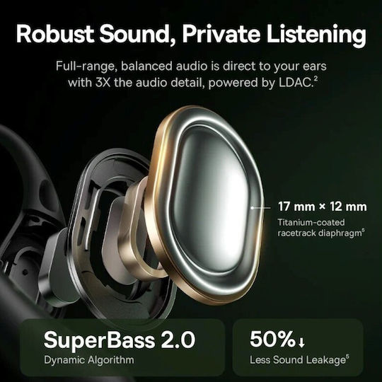 Baseus Eli Sport 2 Open Ear Bluetooth Handsfree Ακουστικά με Αντοχή στον Ιδρώτα και Θήκη Φόρτισης Μαύρα