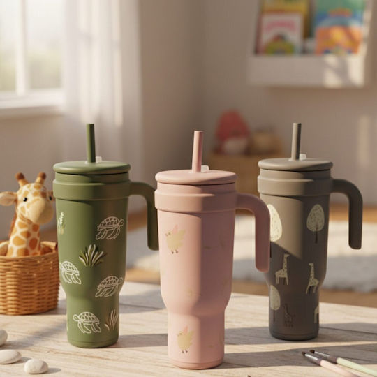 abo Always Look Up - Like A Giraffe Kids Water Bottle Thermos Stainless Steel with Straw 1180ml