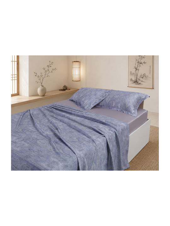Silk Fashion Super-Double Bed Sheet Set With 2 Pillowcases With Rubber Hugger 160x200+40cm Etheral (3 Pieces)