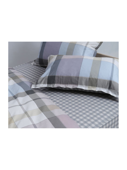 Silk Fashion Bed Sheet Set With 2 Pillowcases Super-Double With Rubber Hugger 160x200+35cm Grid 3 Pieces
