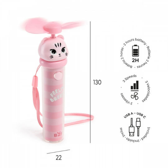 Handheld Pink Cat Rechargeable USB Type-C Fan-tastic B2fun Miquelrius Mr13407