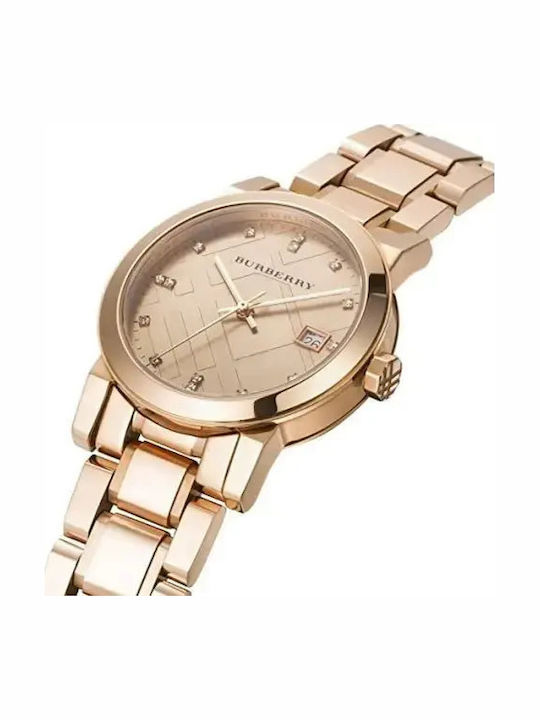 Burberry Дамски Часовник 34mm Кварцов с Розово Злато Метална Верижка