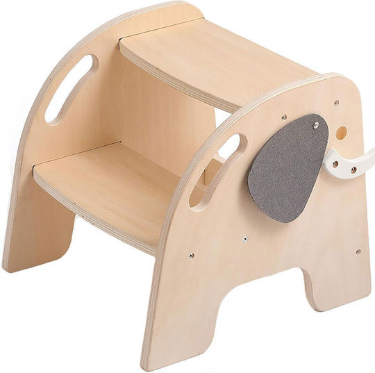 Turn de învățare Montessori din lemn pentru copii Scaun înalt de baie cu 2 trepte antiderapant design elefant BebeLogic