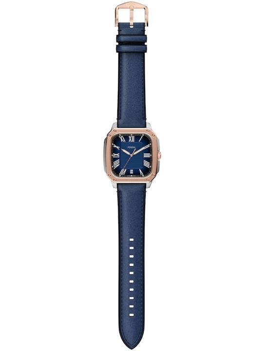 Fossil Drei Herrenuhren 42mm Batterie mit Silber Lederriemen