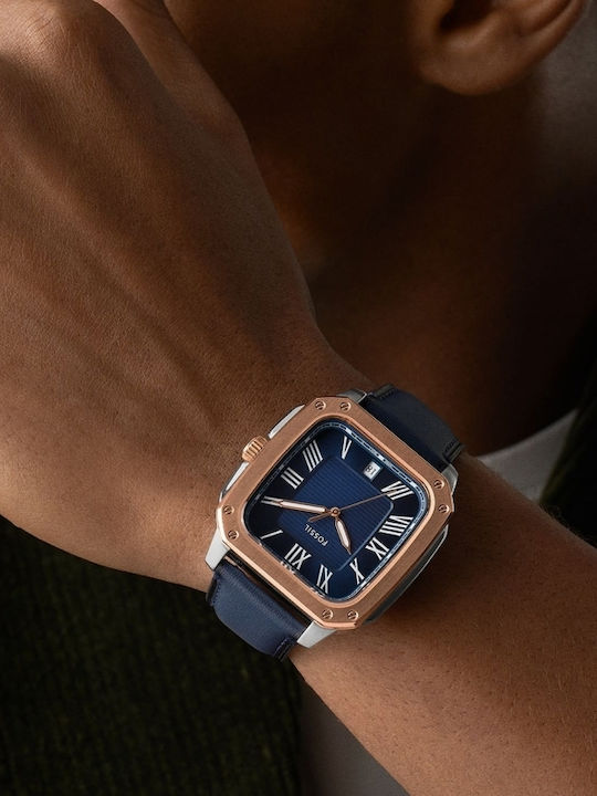 Fossil Drei Herrenuhren 42mm Batterie mit Silber Lederriemen