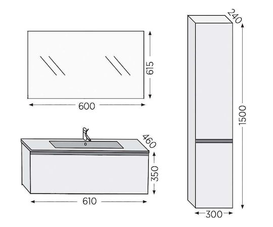 Furnibath Badezimmer Waschtisch-Einheit mit Waschbecken & Spiegel M61xB35xH46cm Weiß Furnibath Badezimmer Waschtisch-Einheit mit Waschbecken & Spiegel M61xB35xH46cm Weiß