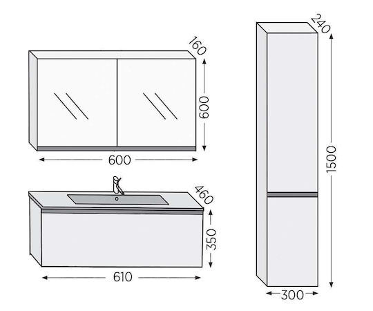 Furnibath Πάγκος με Νιπτήρα & Καθρέπτη Μ61xΒ35xΥ46cm Walnut