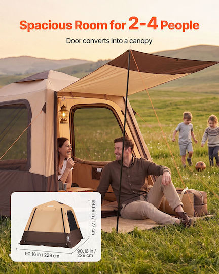 Vevor Automatic Camping Tent Inflatable Storage Beige with Double Cloth 3 Seasons for 4 People 229x229x177cm