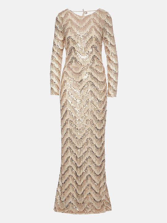 Maxi Evening Dress Satin Open Back Gold