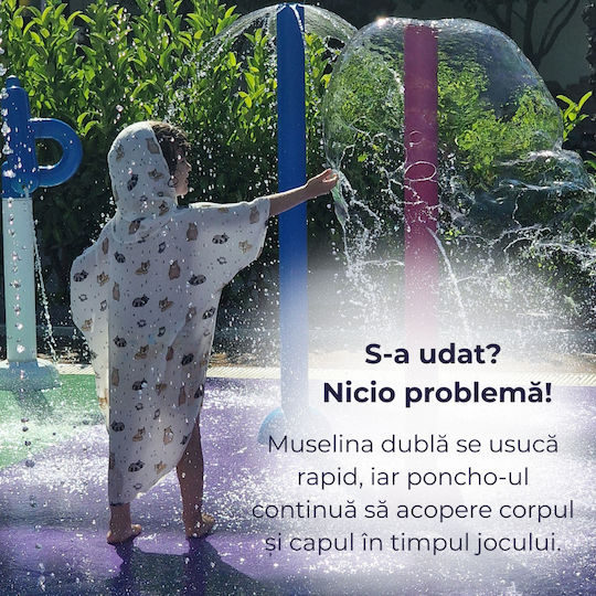Kidizi Cuddly Buddies Dublu Muselină Poncho pentru copii 3-6 ani – Cu glugă Uscare rapidă Croială lejeră Plajă Piscină