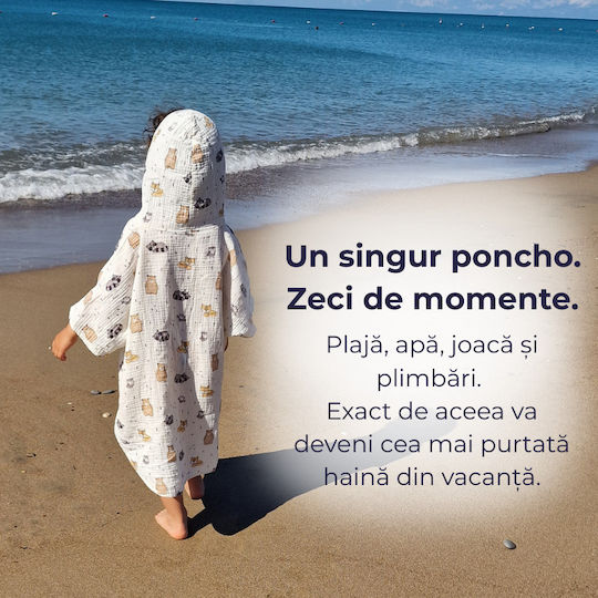 Kidizi Cuddly Buddies Poncho Dublu Din Muselină Pentru Copii 1-3 Ani – Cu Glugă Uscare Rapidă Croială Lejeră Plajă Piscină