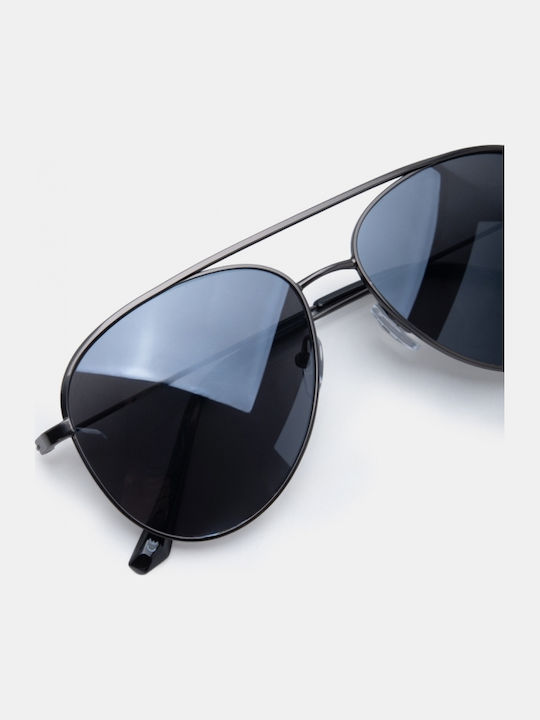 Luigi Unisex Sunglasses With Black Metallic Frame And Black Lens