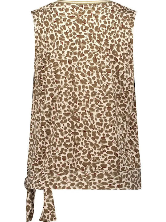 Women's Sleeveless Blouse Beige Animal Print