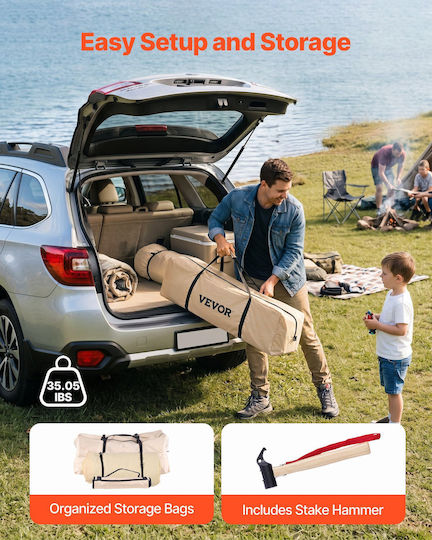 Vevor Oxford Bell Σκηνή Camping Teepee Αποθήκευσης Μπεζ 4 Εποχών για 3 Άτομα 300x300x220εκ.