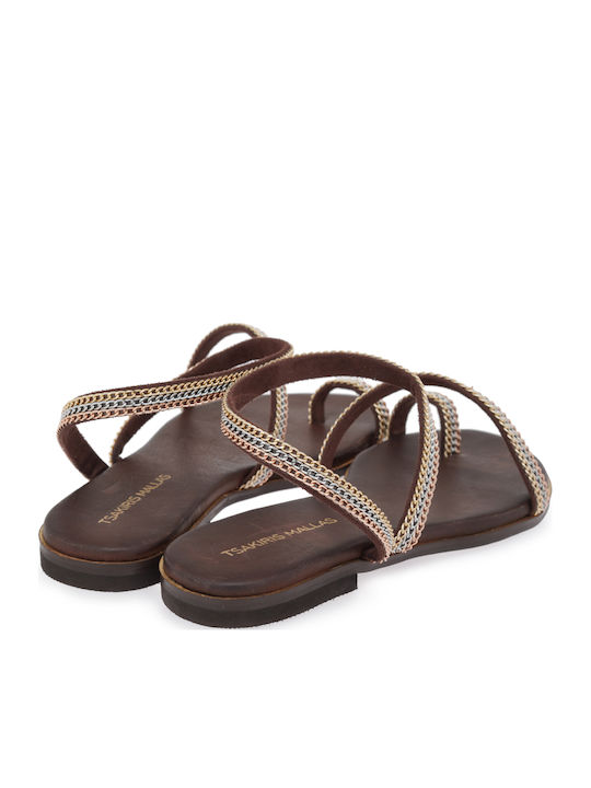 Leder Flache Sandalen Für Damen Braun