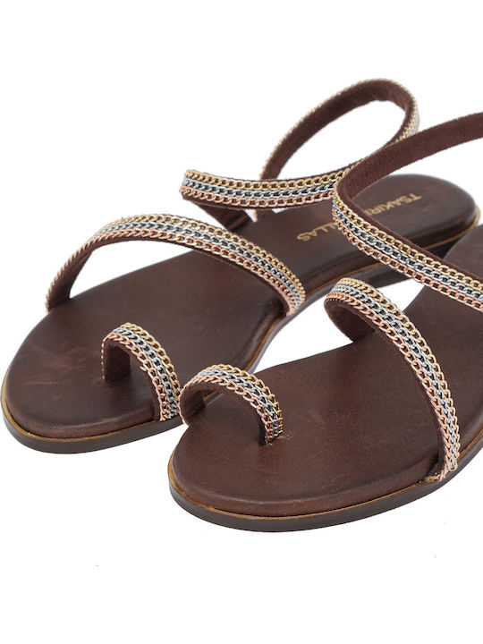 Leder Flache Sandalen Für Damen Braun