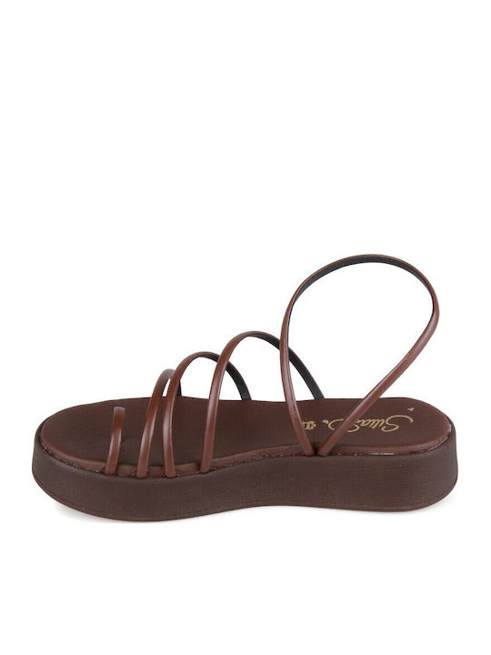 Δερμάτινα Γυναικεία Σανδάλια Flatforms Καφέ