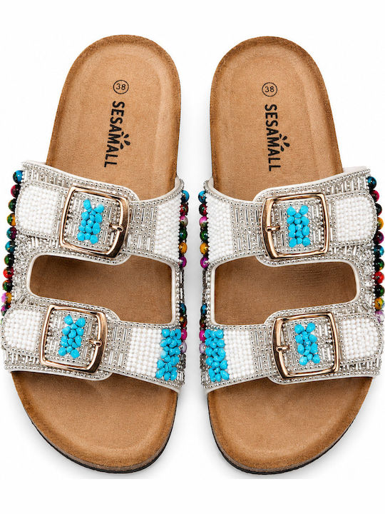 Damen Anatomische Flache Sandalen Weiß