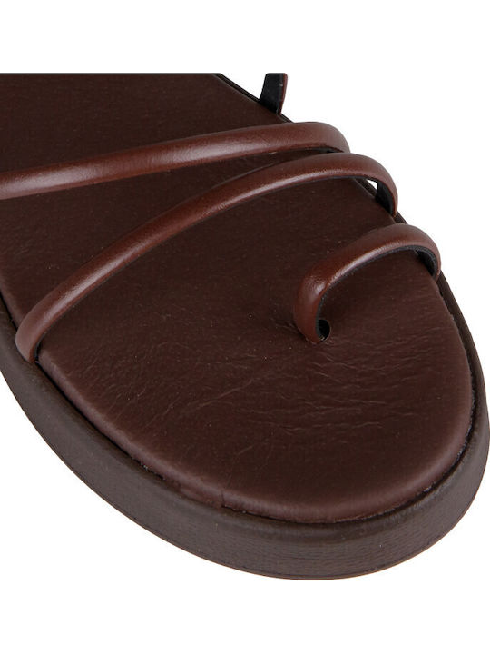 Δερμάτινα Γυναικεία Σανδάλια Flatforms Καφέ