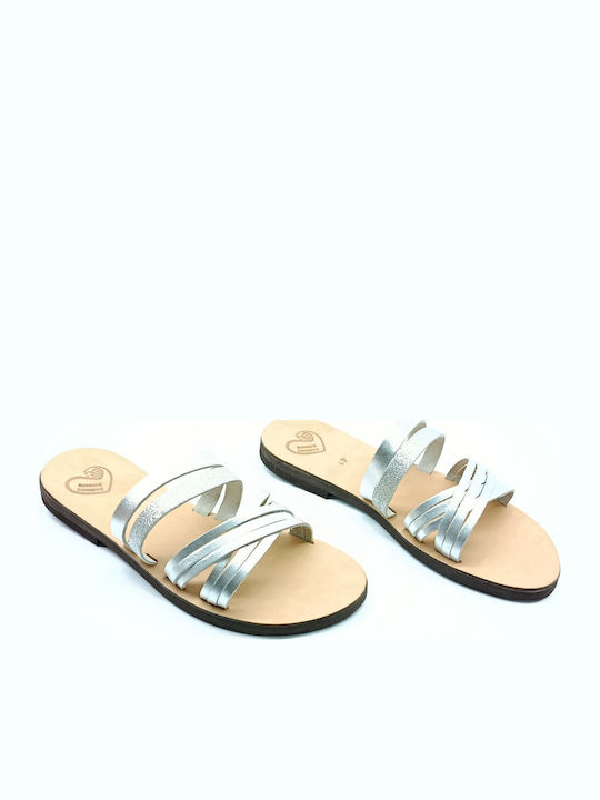Leather Women's Flat Sandals Silver