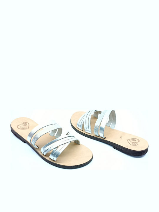 Leather Women's Flat Sandals Silver