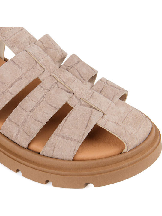 Кожени Дамски Сандали Гладиатор Flatforms Бежови