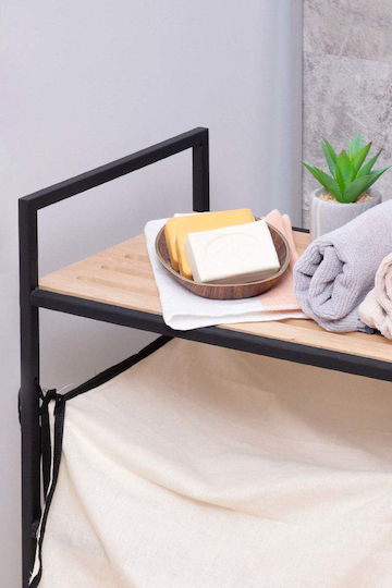SteweHome Floor Bathroom Shelf Wooden Black