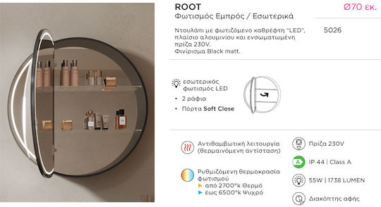 Luminor 5026 Oglindă Led Din Metal Cu Dulap Negru