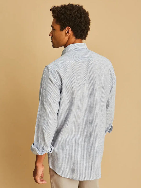 Long Sleeve Cotton Shirt in Regular Fit Striped Blue