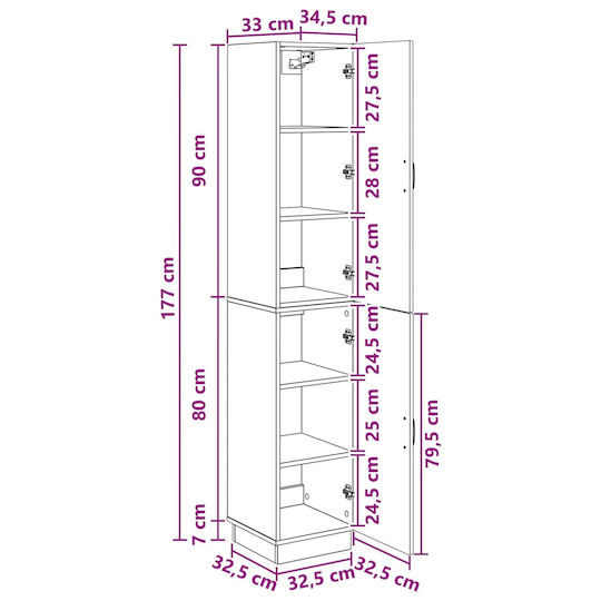 vidaXL Badezimmer-Säulenschrank Wandhängeschrank Eiche