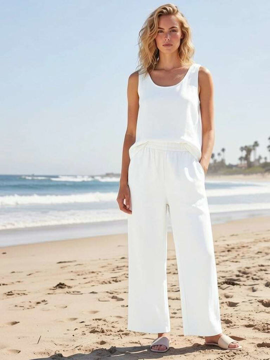 Damen Weißes Set mit Gummibandhose