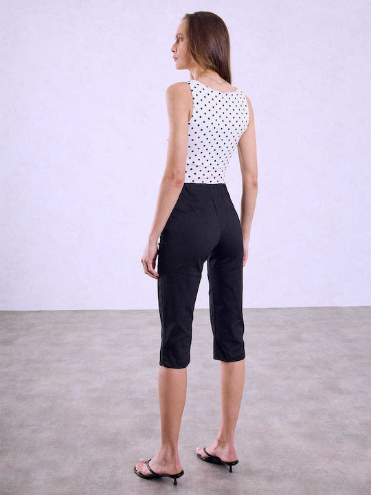 Celestino Γυναικείο Παντελόνι Κάπρι Ελαστικό Slim Fit Μαύρο