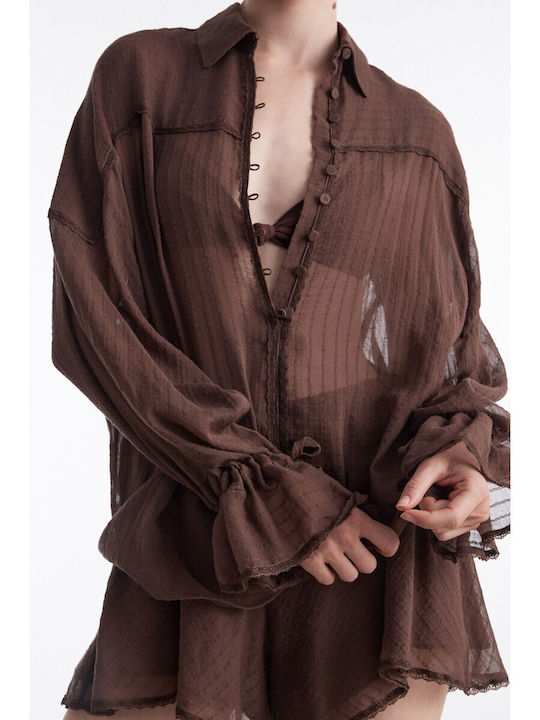 Long Sleeve Women's Shirt Brown