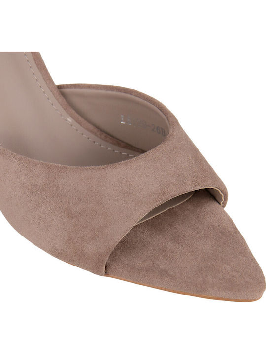 Suede Damen Pantoletten mit Hoch Absatz in Braune Farbe