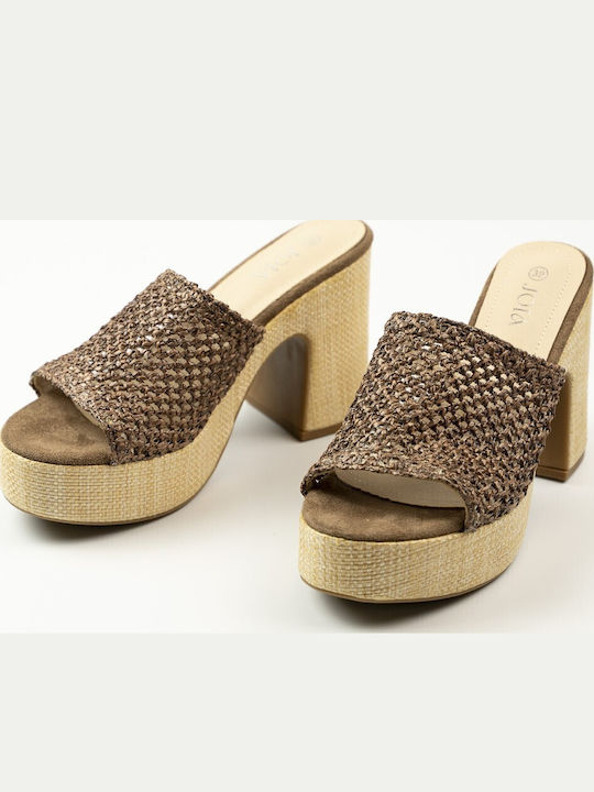 Mules with High Heel in Brown Colour