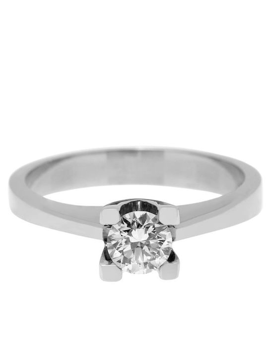 Single Stone Ring In 18K White Gold With Diamond
