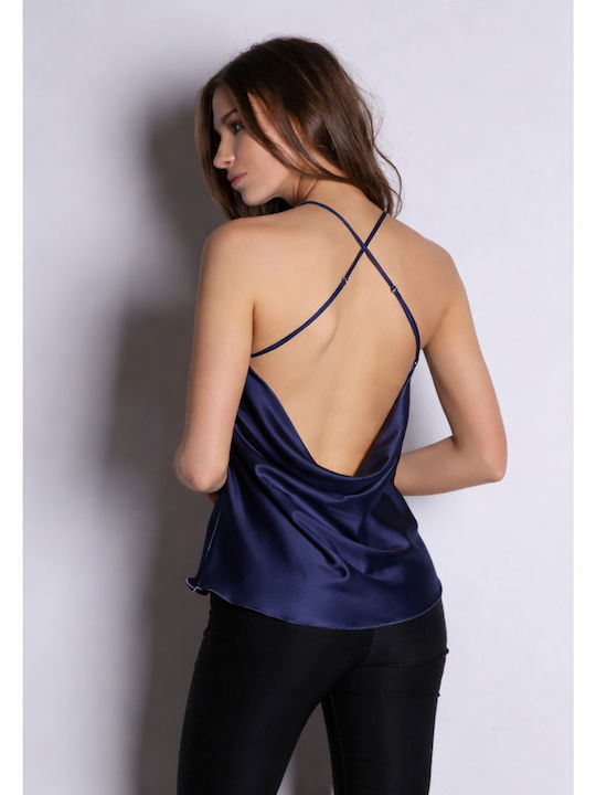Γυναικείο Crop Top Σατέν Ντραπέ με Τιράντες Bleu