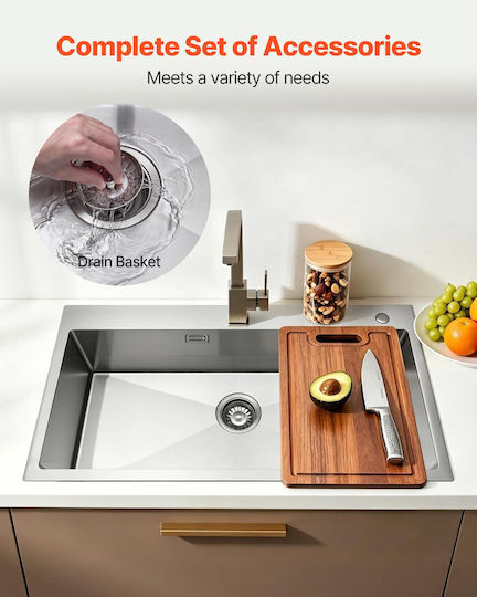 Vevor Ένθετος Νεροχύτης Inox Μ85xΠ45cm Γκρι