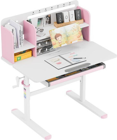 Birou Pentru Copii Din Melamină Roz 90x60x92-112cm