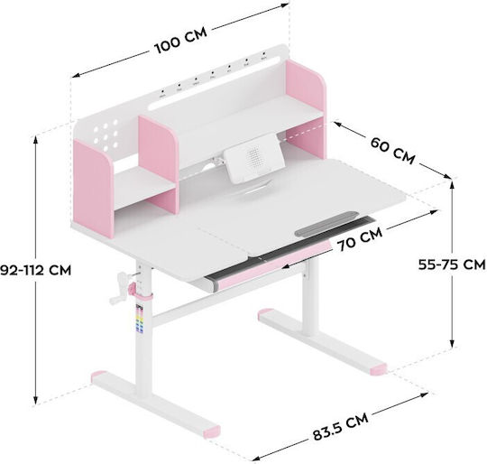 Kinder Schreibtisch aus Melamin Rosa 100x60x92-112cm