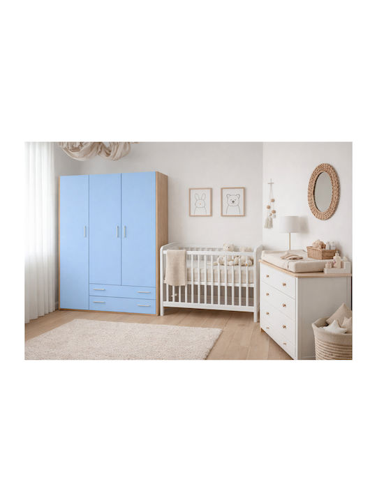 Drei Türen Kinderkleiderschrank Hellblau 110x50x180cm