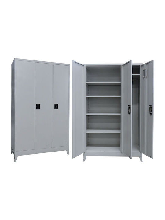 Dreiblättriger Metallischer Galsanizierter Außenschrank mit Verriegelungsfunktion mit Trennwand & 5 Regale 115x45x191cm