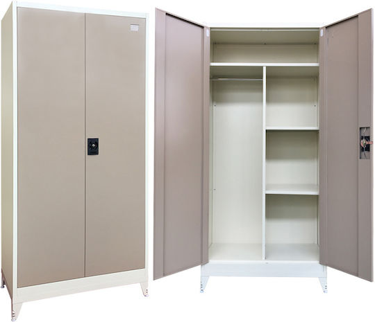 Zweiflügeliger Schrank Metallisch Verzinkt mit Trennwand & 3 Regale 70x40x181cm