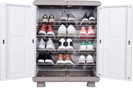Shoe Cabinet Leda Plastic with 4 Shelves Beige/White 73x44x96cm