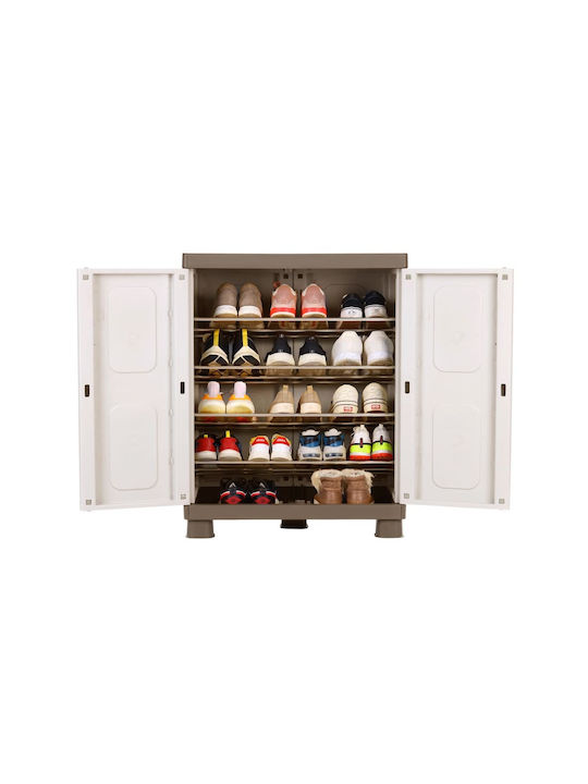 Shoe Cabinet Leda Plastic with 4 Shelves Beige/White 73x44x96cm