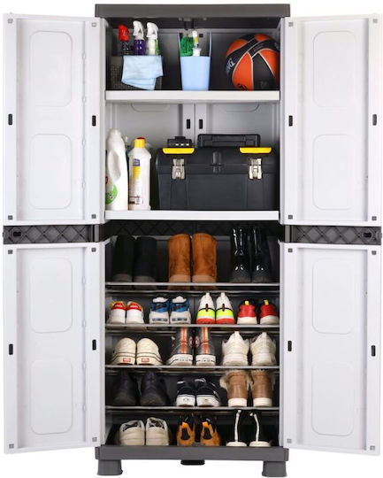 Double-Leaf Leto Plastic Cabinet with Locking Capability with 6 Shelves Grey / Anthracite 73x44x179 cm