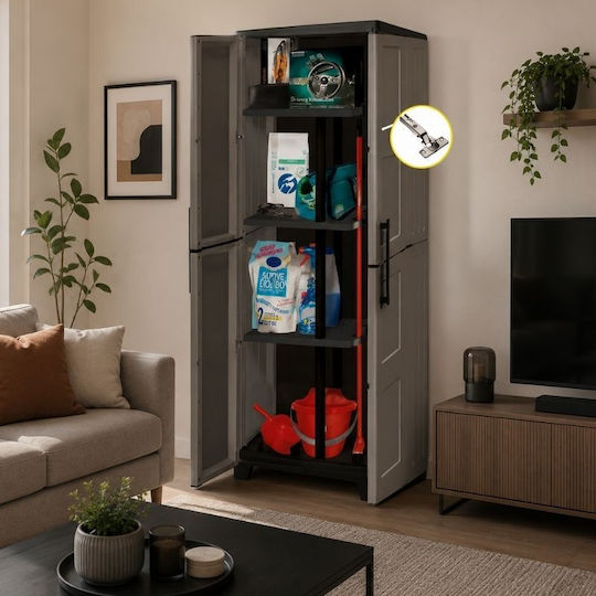 Doppelflügeliger Außenschrank zur Aufbewahrung aus Polypropylen mit Trennwand & 3 Regale 68x37x163cm