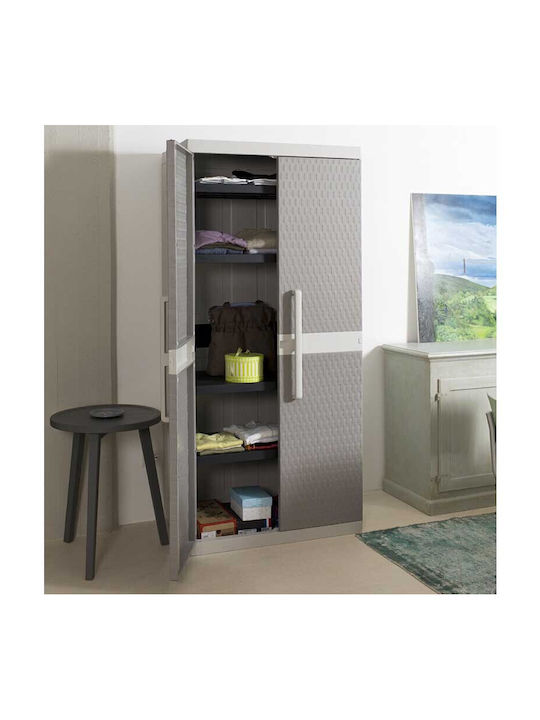 Δίφυλλη Ντουλάπα Rattan XL Πλαστική με 4 Ράφια Light Grey / Warm Grey 312 89x54x190εκ.