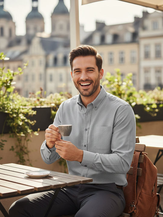 Herren Langärmeliges Hemd B & C Oxford Lsl Silbermond